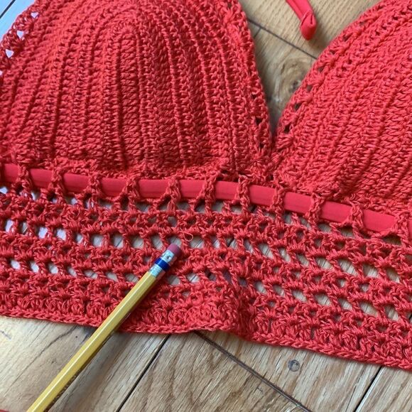 Xhilaration Halter sz MED Crochet Triangle Bikini Top Orange - Picture 5 of 7